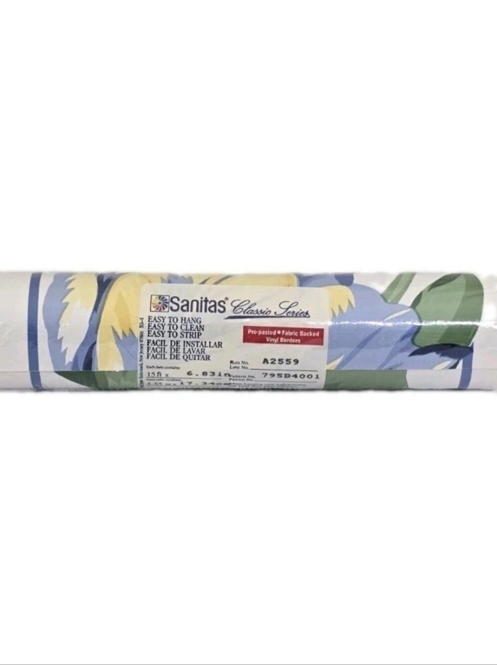 vintage new SANITAS Prepasted Fabric Backed 15 ft Floral Vinyl Wall Border
